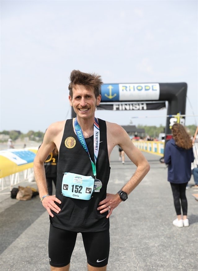 Coach Chris Knighton after finishing the 2021 Newport Rhode Island Marathon