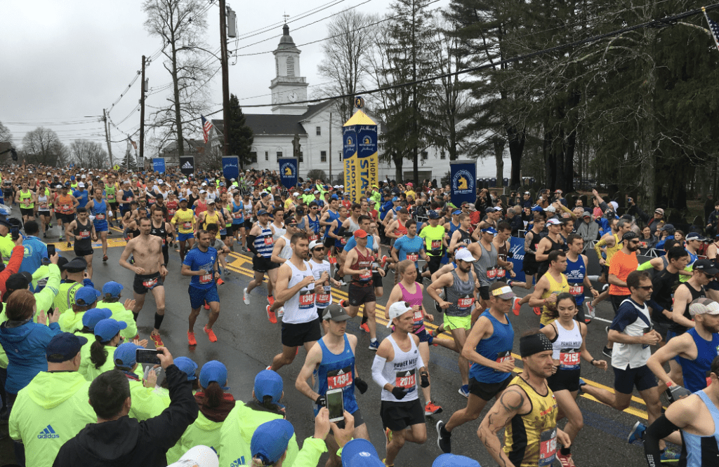 The starting line of the Boston Marathon in Hopkinton, Massachusetts.